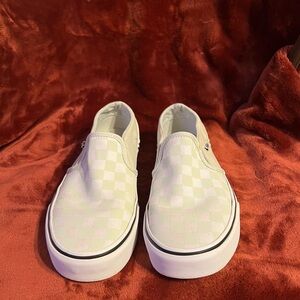 Vans Women's Slip-On Sneakers - White and Mint Green Checkered